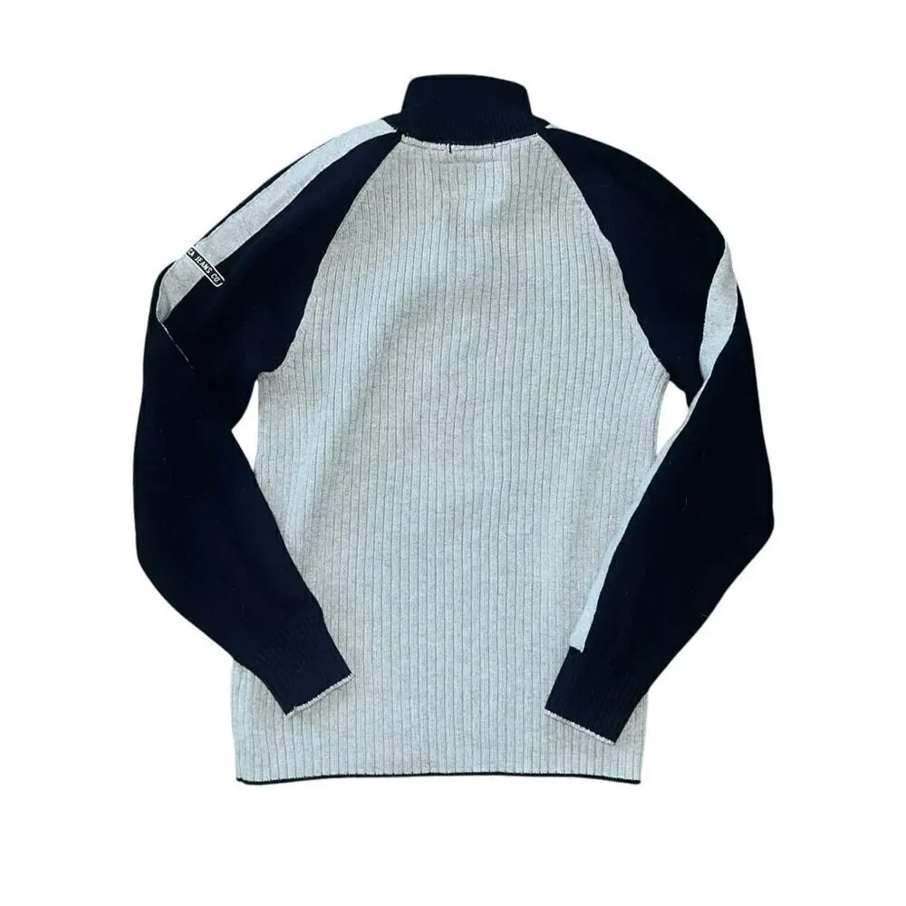 NAUTICA JEANS CO Men’s Navy Blue & Grey Knitted 1/4 Zip Sweater Size M